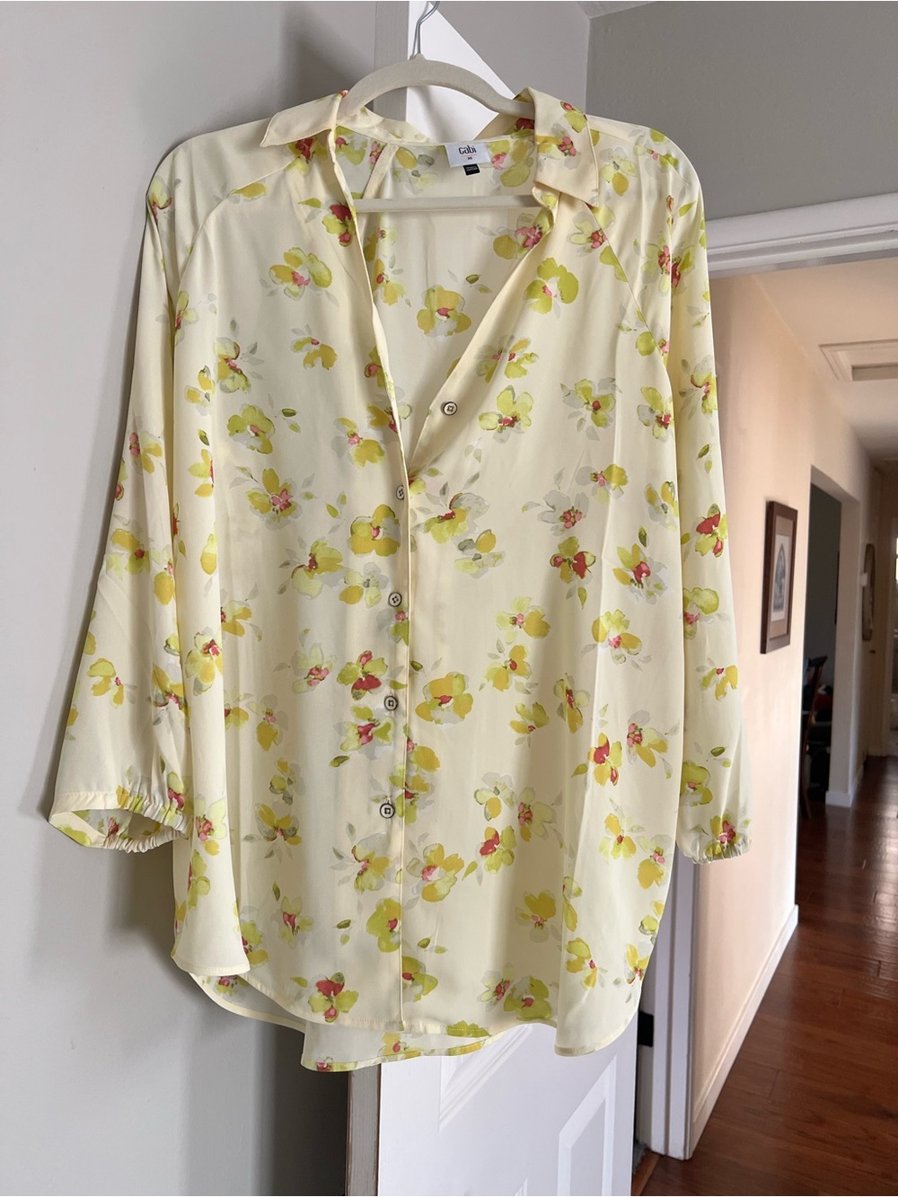 CAbi Pale Yellow Floral Button-Down Blouse - Picture 3 of 4